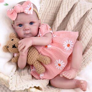 20 Inches Bright Pink Realistic Newborn Soft Cloth Body Doll And Feeding Toy Set
